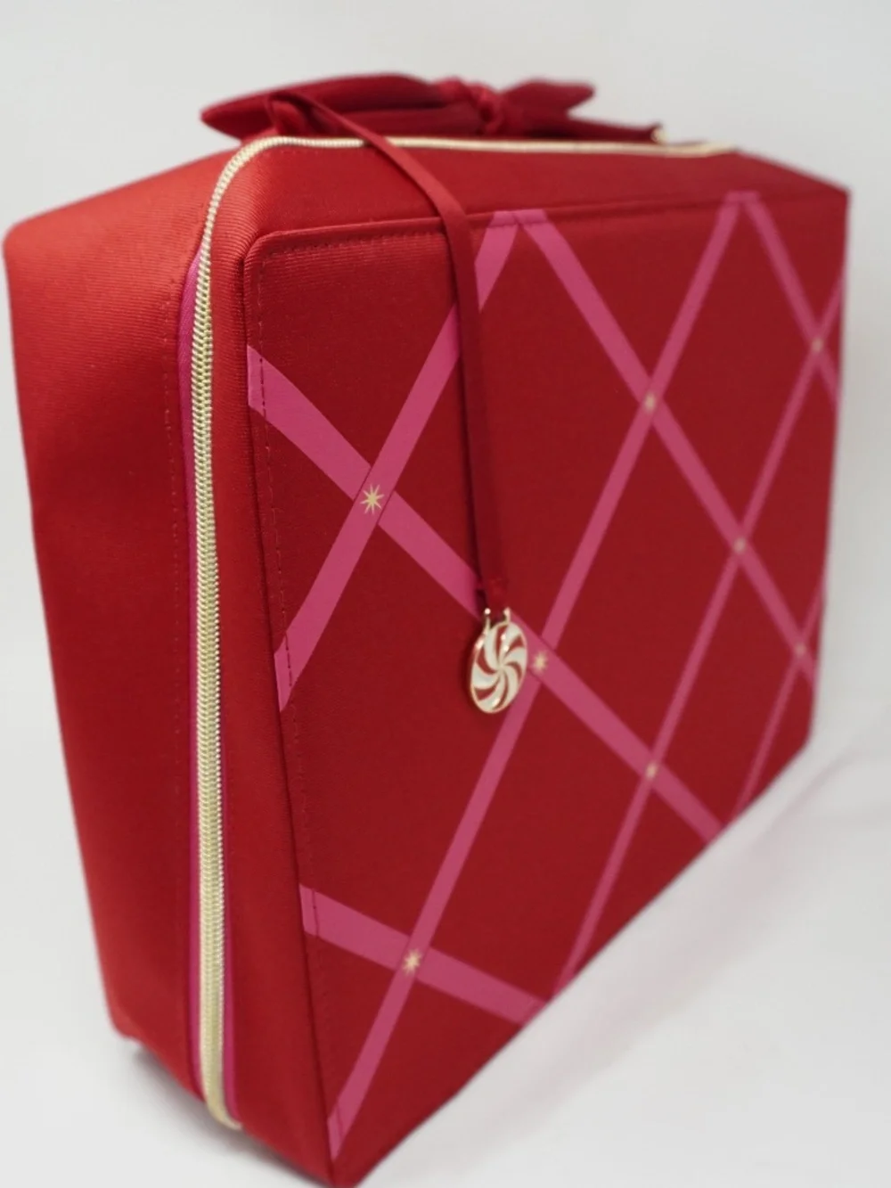 NEW ESTEE LAUDER COSMETIC BAG HUGE CHRISTMAS ZIPPER RED PINK